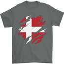 Torn Denmark Flag Danish Day Football Mens T-Shirt 100% Cotton Charcoal