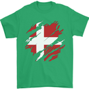 Torn Denmark Flag Danish Day Football Mens T-Shirt 100% Cotton Irish Green