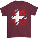 Torn Denmark Flag Danish Day Football Mens T-Shirt 100% Cotton Maroon