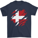 Torn Denmark Flag Danish Day Football Mens T-Shirt 100% Cotton Navy Blue
