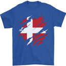 Torn Denmark Flag Danish Day Football Mens T-Shirt 100% Cotton Royal Blue