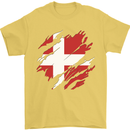 Torn Denmark Flag Danish Day Football Mens T-Shirt 100% Cotton Yellow