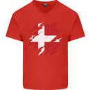 Torn Denmark Flag Danish Day Football Mens V-Neck Cotton T-Shirt Red
