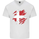 Torn Denmark Flag Danish Day Football Mens V-Neck Cotton T-Shirt White