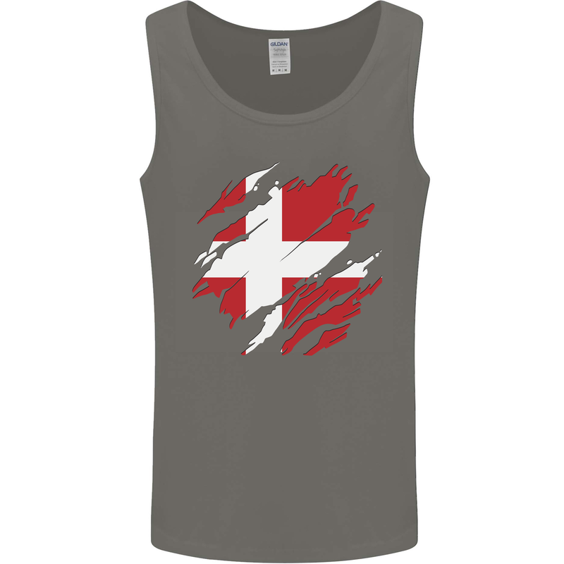Torn Denmark Flag Danish Day Football Mens Vest Tank Top Charcoal