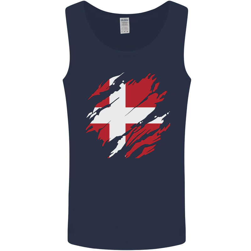 Torn Denmark Flag Danish Day Football Mens Vest Tank Top Navy Blue