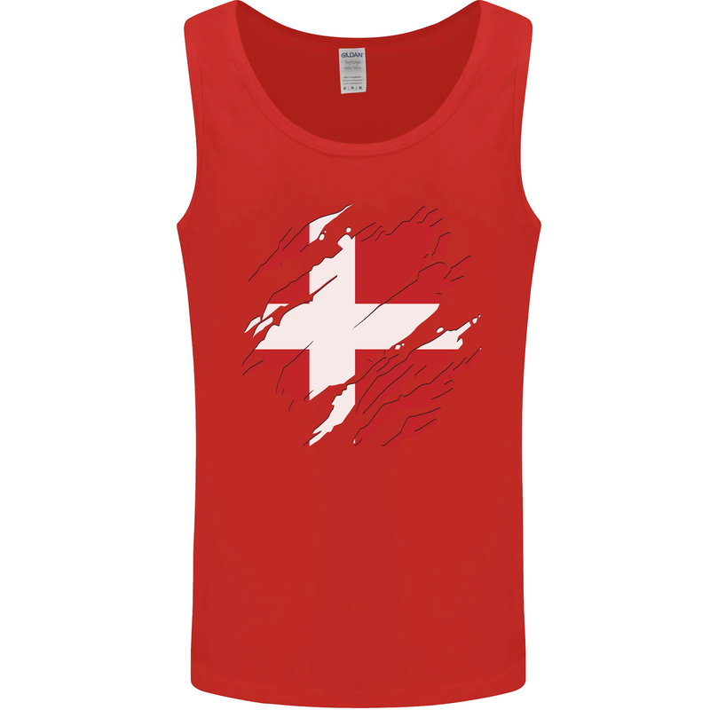 Torn Denmark Flag Danish Day Football Mens Vest Tank Top Red