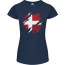 Torn Denmark Flag Danish Day Football Womens Petite Cut T-Shirt Navy Blue