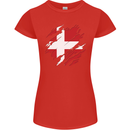 Torn Denmark Flag Danish Day Football Womens Petite Cut T-Shirt Red