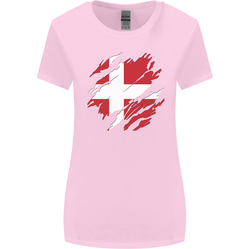 Torn Denmark Flag Danish Day Football Womens Wider Cut T-Shirt Light Pink