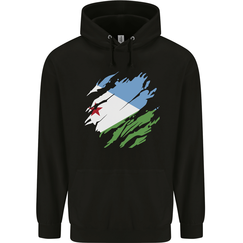 Torn Djibouti Flag Djiboutians Day Football Childrens Kids Hoodie Black