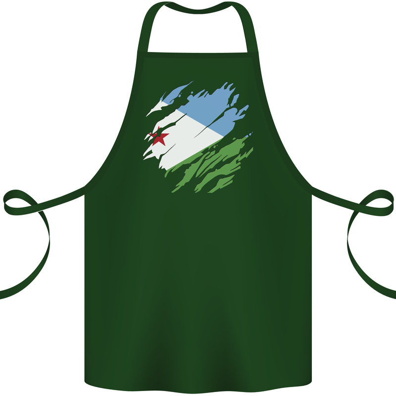 Torn Djibouti Flag Djiboutians Day Football Cotton Apron 100% Organic Forest Green