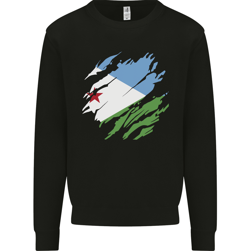 Torn Djibouti Flag Djiboutians Day Football Kids Sweatshirt Jumper Black