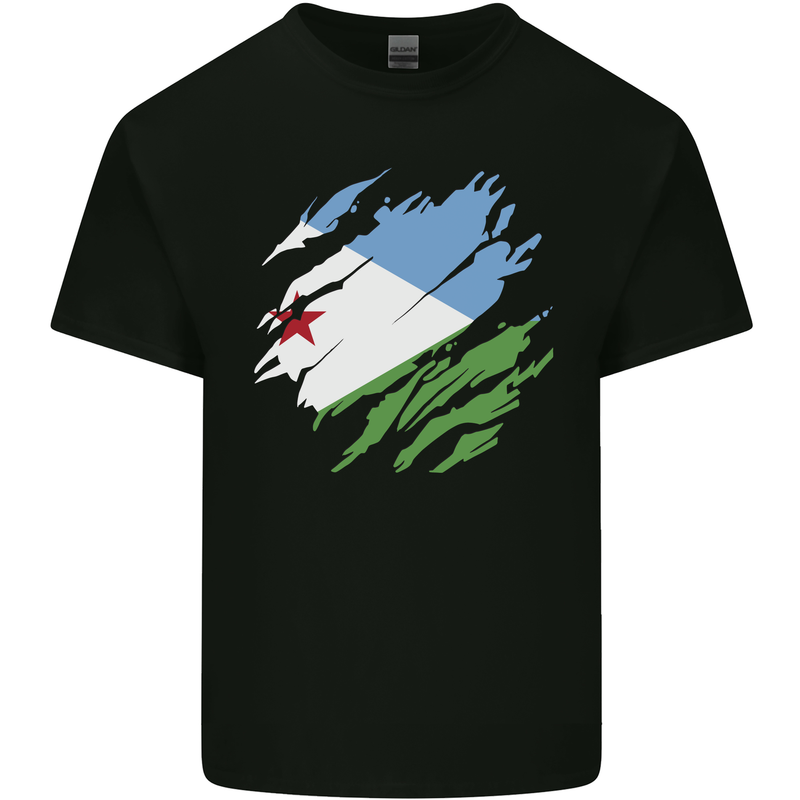 Torn Djibouti Flag Djiboutians Day Football Kids T-Shirt Childrens Black