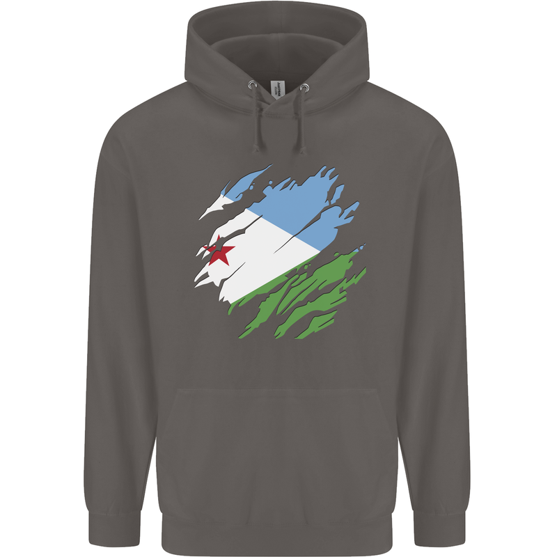 Torn Djibouti Flag Djiboutians Day Football Mens 80% Cotton Hoodie Charcoal