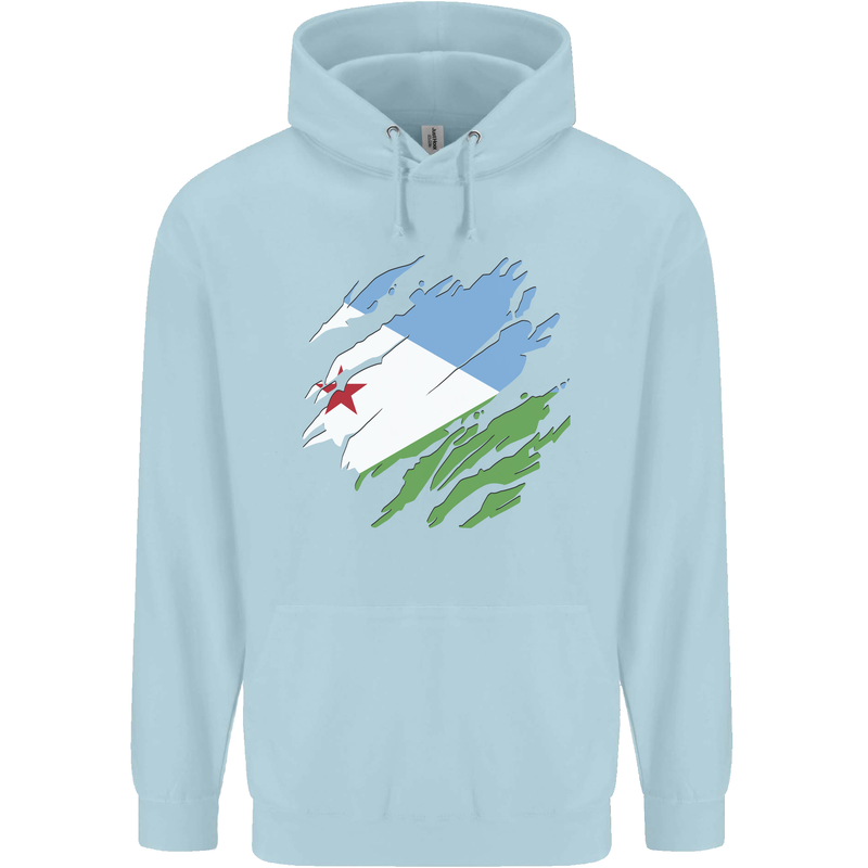 Torn Djibouti Flag Djiboutians Day Football Mens 80% Cotton Hoodie Light Blue