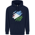 Torn Djibouti Flag Djiboutians Day Football Mens 80% Cotton Hoodie Navy Blue