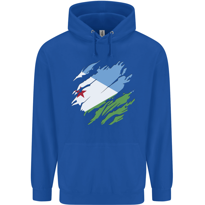 Torn Djibouti Flag Djiboutians Day Football Mens 80% Cotton Hoodie Royal Blue