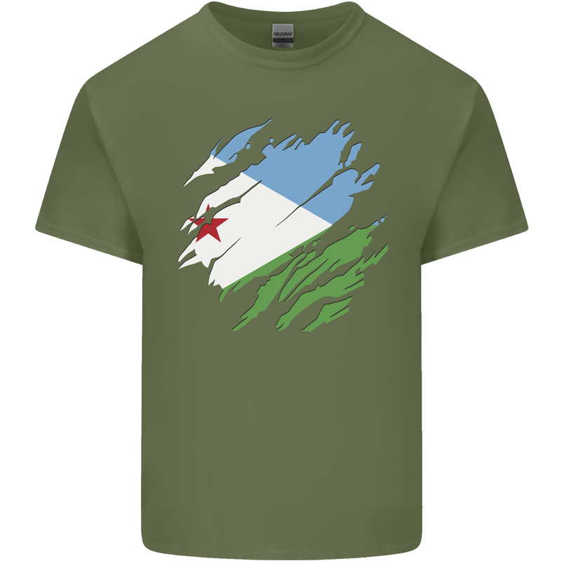 Torn Djibouti Flag Djiboutians Day Football Mens Cotton T-Shirt Tee Top Military Green