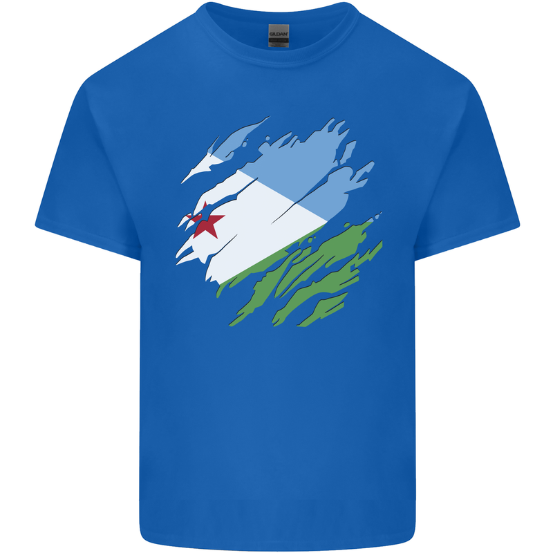 Torn Djibouti Flag Djiboutians Day Football Mens Cotton T-Shirt Tee Top Royal Blue