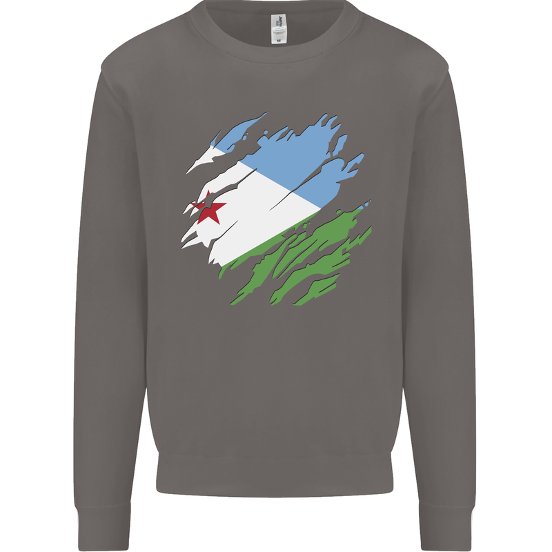 Torn Djibouti Flag Djiboutians Day Football Mens Sweatshirt Jumper Charcoal