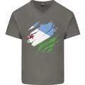 Torn Djibouti Flag Djiboutians Day Football Mens V-Neck Cotton T-Shirt Charcoal