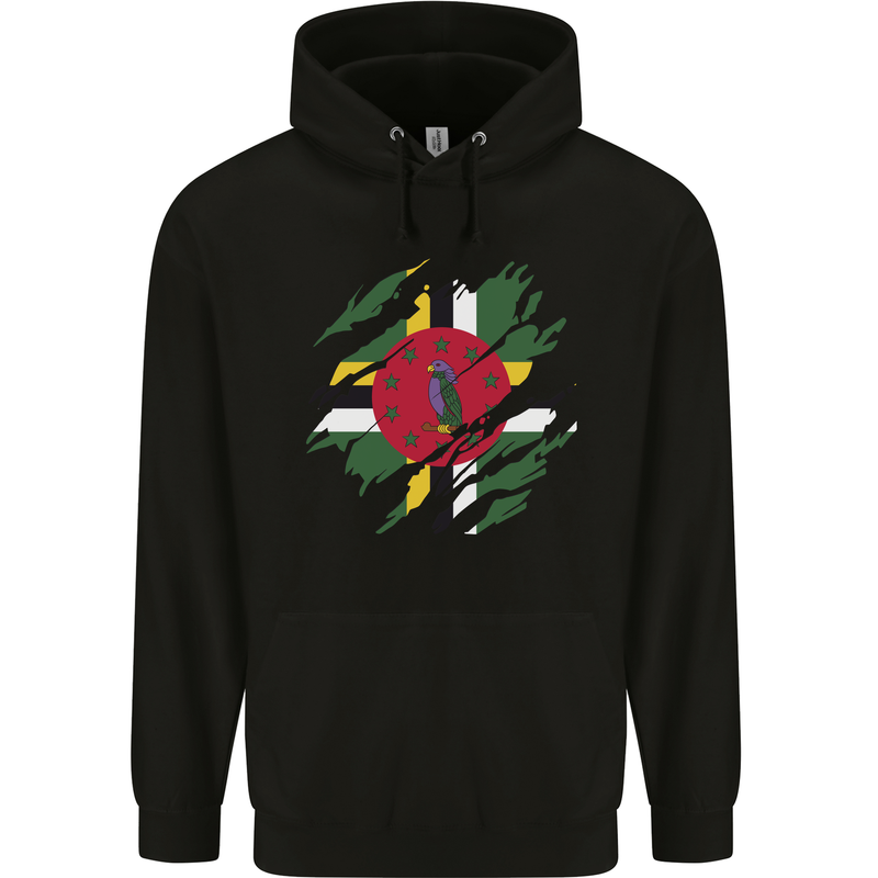 Torn Dominica Flag Dominican Day Football Childrens Kids Hoodie Black