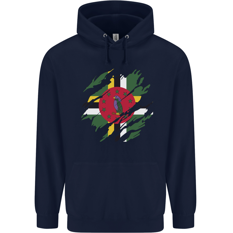 Torn Dominica Flag Dominican Day Football Mens 80% Cotton Hoodie Navy Blue