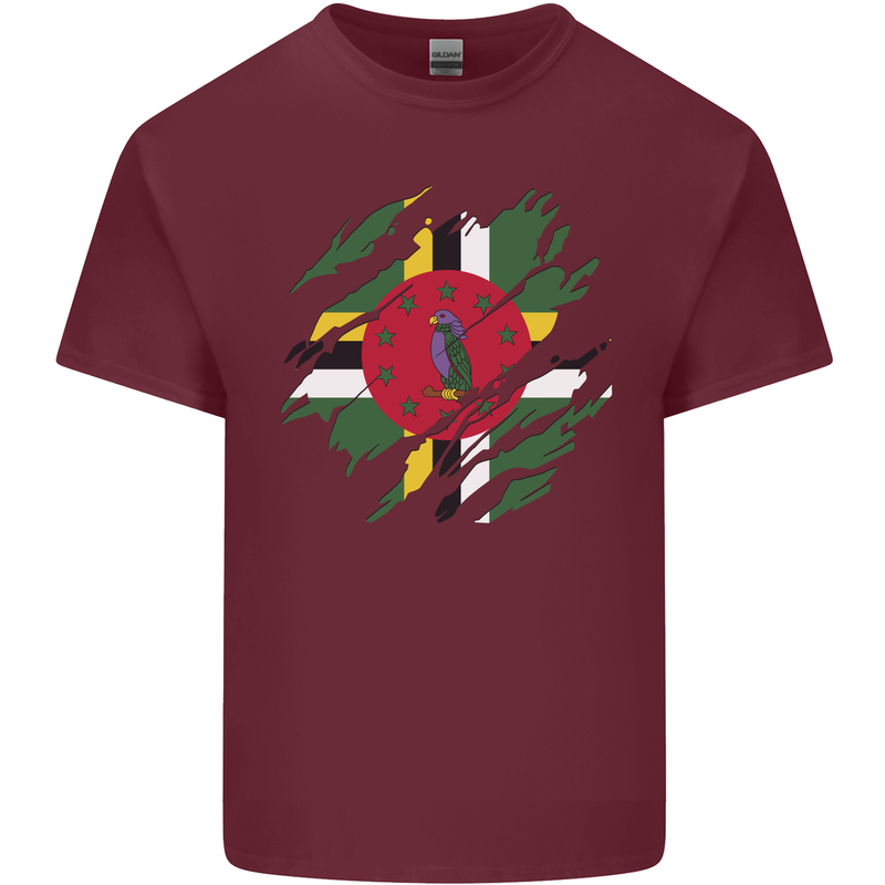 Torn Dominica Flag Dominican Day Football Mens Cotton T-Shirt Tee Top Maroon
