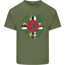 Torn Dominica Flag Dominican Day Football Mens Cotton T-Shirt Tee Top Military Green