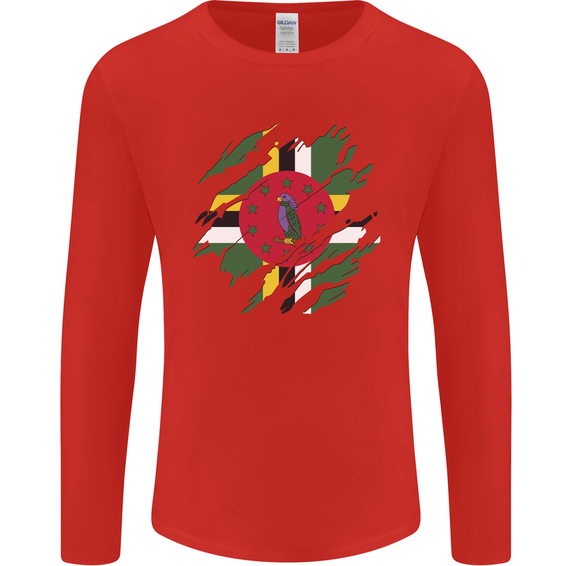 Torn Dominica Flag Dominican Day Football Mens Long Sleeve T-Shirt Red