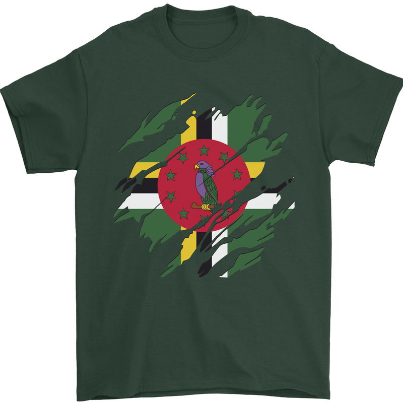 Torn Dominica Flag Dominican Day Football Mens T-Shirt 100% Cotton Forest Green