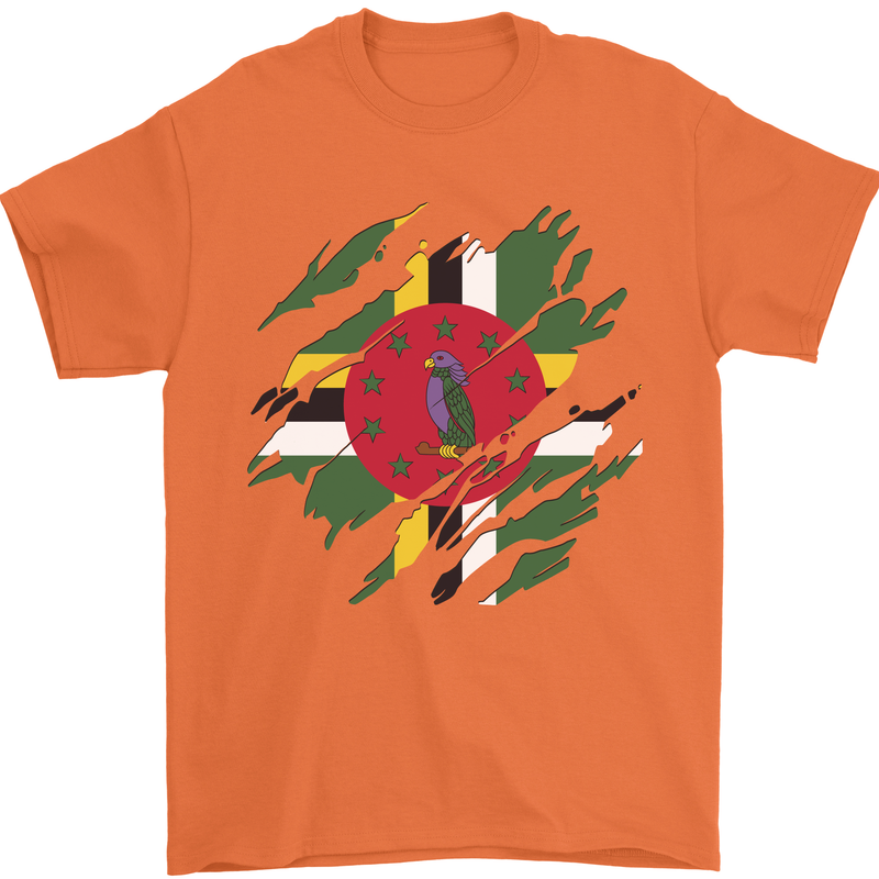 Torn Dominica Flag Dominican Day Football Mens T-Shirt 100% Cotton Orange
