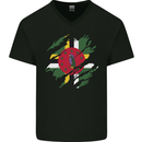 Torn Dominica Flag Dominican Day Football Mens V-Neck Cotton T-Shirt Black