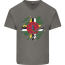 Torn Dominica Flag Dominican Day Football Mens V-Neck Cotton T-Shirt Charcoal