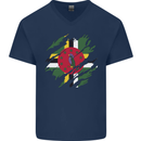 Torn Dominica Flag Dominican Day Football Mens V-Neck Cotton T-Shirt Navy Blue