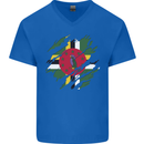 Torn Dominica Flag Dominican Day Football Mens V-Neck Cotton T-Shirt Royal Blue