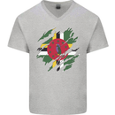 Torn Dominica Flag Dominican Day Football Mens V-Neck Cotton T-Shirt Sports Grey