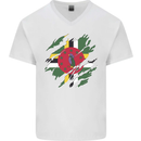 Torn Dominica Flag Dominican Day Football Mens V-Neck Cotton T-Shirt White