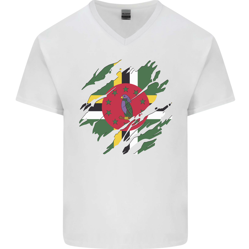 Torn Dominica Flag Dominican Day Football Mens V-Neck Cotton T-Shirt White