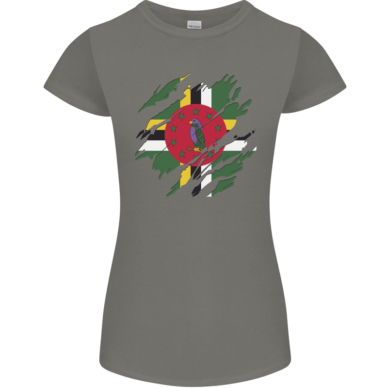 Torn Dominica Flag Dominican Day Football Womens Petite Cut T-Shirt Charcoal