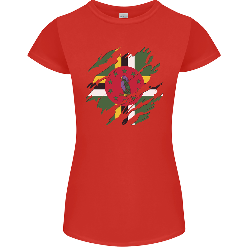 Torn Dominica Flag Dominican Day Football Womens Petite Cut T-Shirt Red