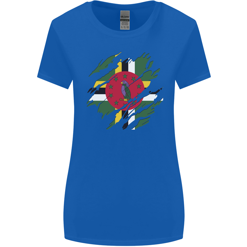 Torn Dominica Flag Dominican Day Football Womens Wider Cut T-Shirt Royal Blue