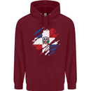Torn Dominican Republic Flag Dominicanos Day Childrens Kids Hoodie Maroon