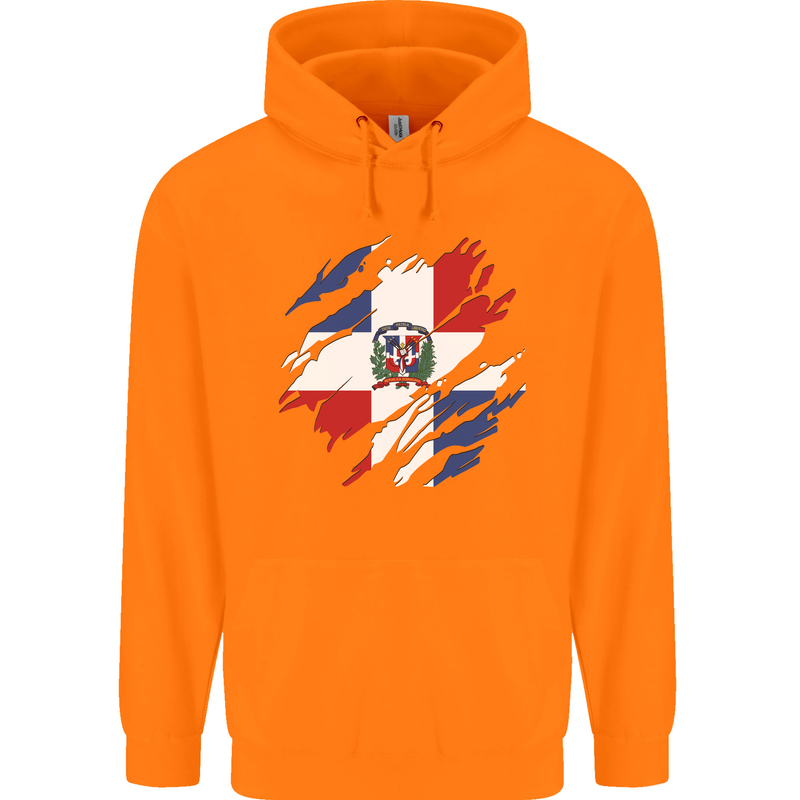 Torn Dominican Republic Flag Dominicanos Day Childrens Kids Hoodie Orange