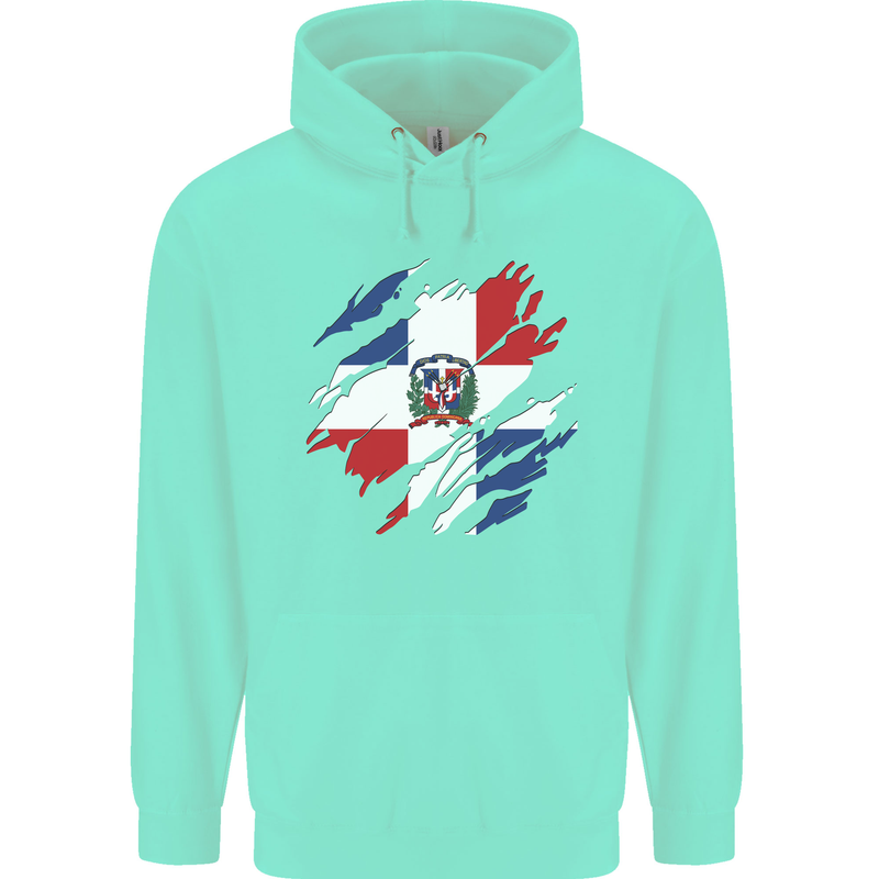 Torn Dominican Republic Flag Dominicanos Day Childrens Kids Hoodie Peppermint
