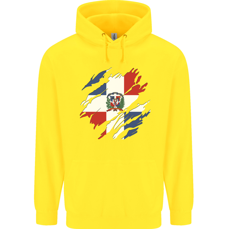Torn Dominican Republic Flag Dominicanos Day Childrens Kids Hoodie Yellow