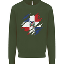 Torn Dominican Republic Flag Dominicanos Day Kids Sweatshirt Jumper Forest Green