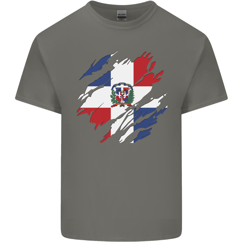 Torn Dominican Republic Flag Dominicanos Day Kids T-Shirt Childrens Charcoal