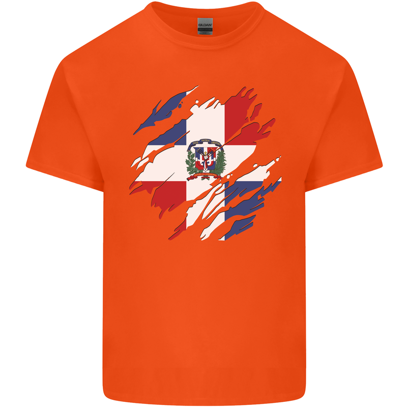 Torn Dominican Republic Flag Dominicanos Day Kids T-Shirt Childrens Orange